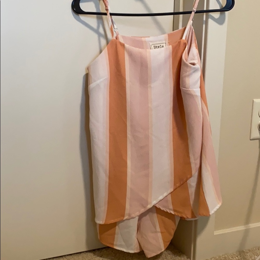 Pink, white and peach striped romper.